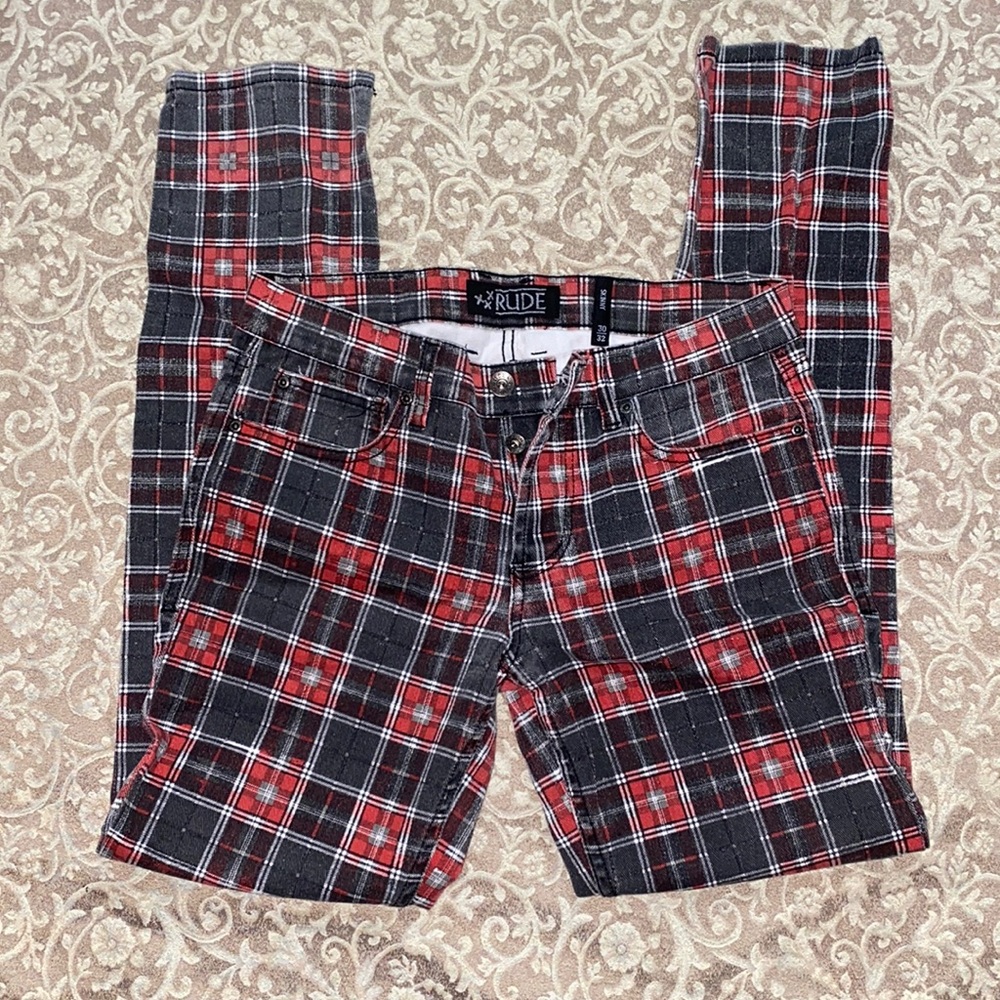 Y2K Early 2000s Hot Topic Rude Plaid denim pants